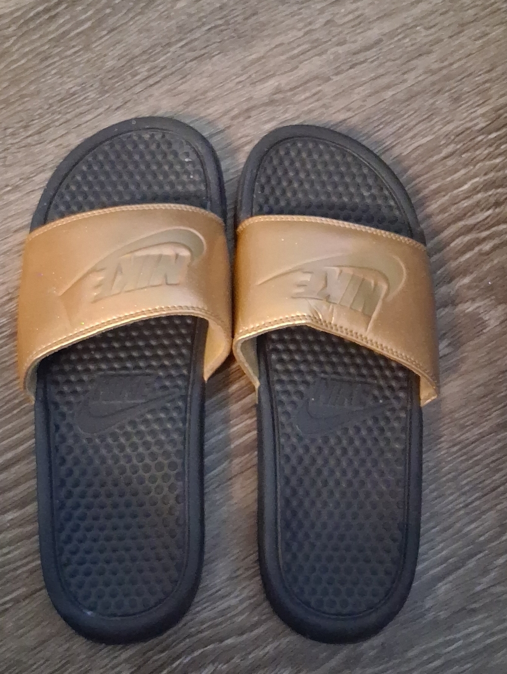 Nike Gold and Black Slide Sandals
